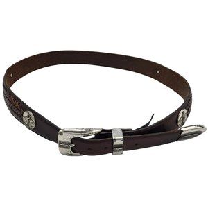 Vintage ONYX Brighton Belt Mens Sz 36 Leather Braided Golf Theme Concho Brown